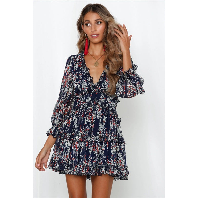 Long-sleeved chiffon dress