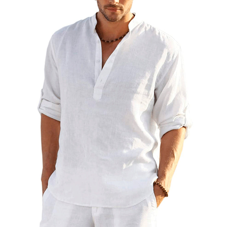 Long-sleeved cotton and linen shirt