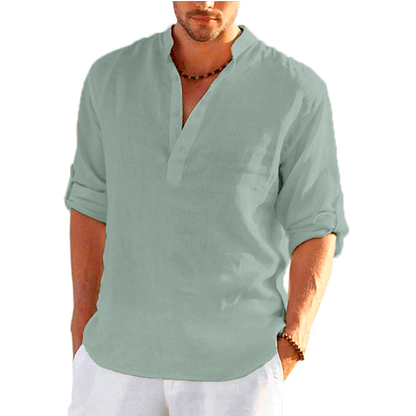 Long-sleeved cotton and linen shirt