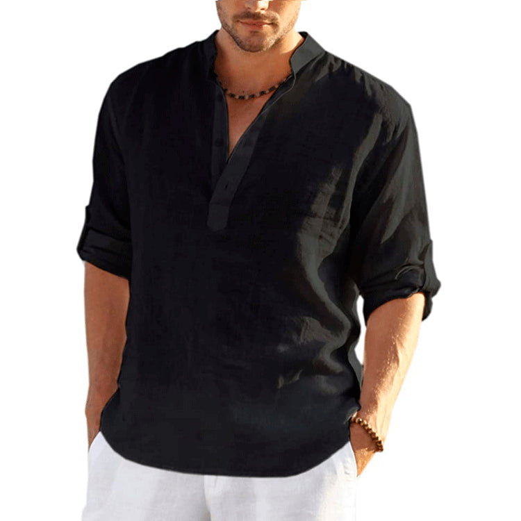 Long-sleeved cotton and linen shirt