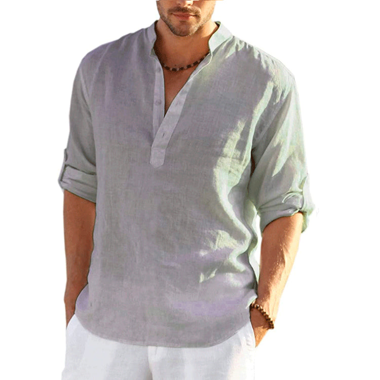 Long-sleeved cotton and linen shirt