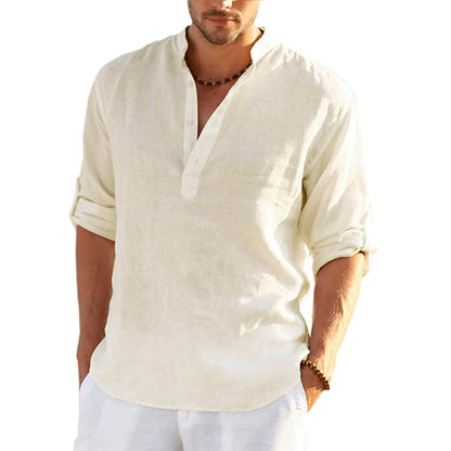 Long-sleeved cotton and linen shirt