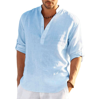Long-sleeved cotton and linen shirt
