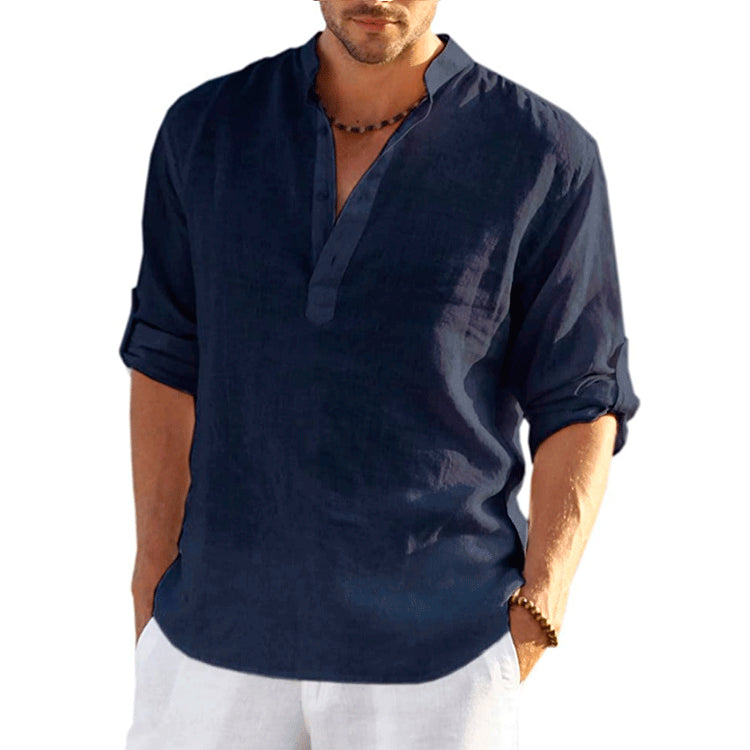 Long-sleeved cotton and linen shirt