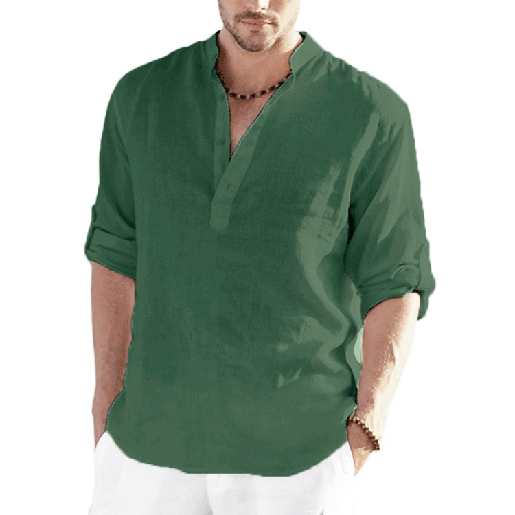 Long-sleeved cotton and linen shirt