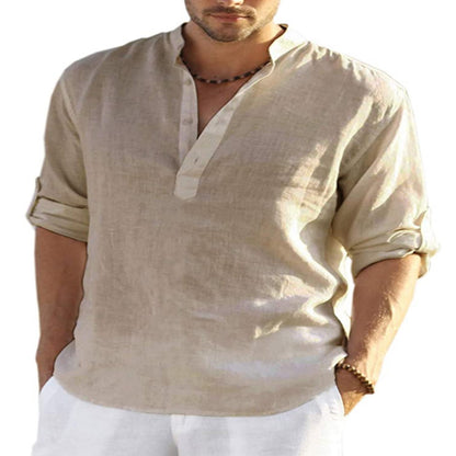 Long-sleeved cotton and linen shirt