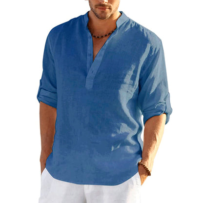 Long-sleeved cotton and linen shirt