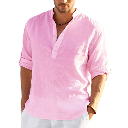 Long-sleeved cotton and linen shirt