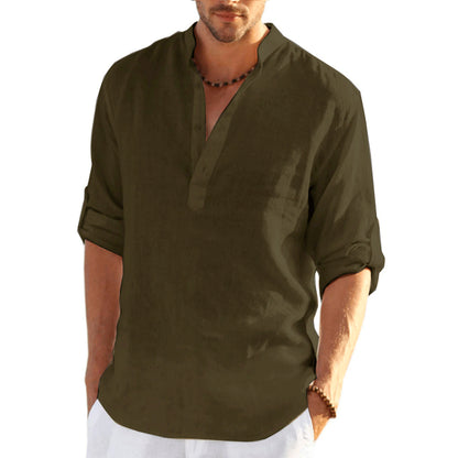 Long-sleeved cotton and linen shirt