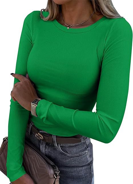 Long-sleeved Elastic Round Neck Rib T-shirt