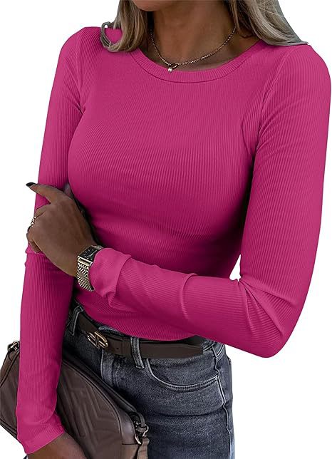 Long-sleeved Elastic Round Neck Rib T-shirt