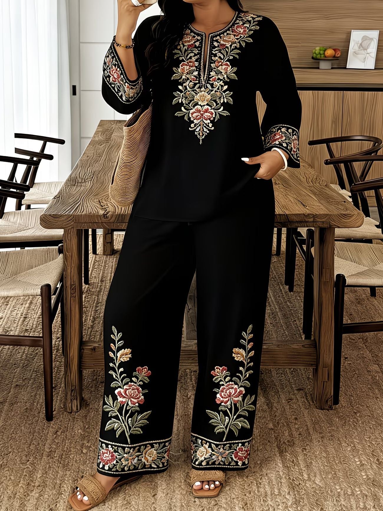 Long-sleeved ethnic-style set