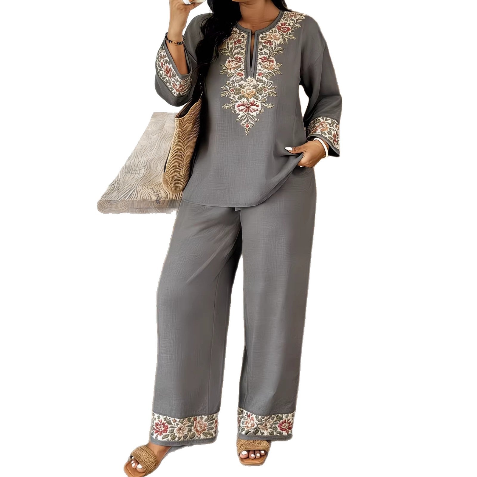 Long-sleeved ethnic-style set