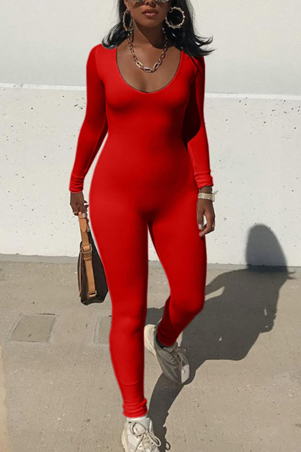 Long-sleeved, form-fitting and hip-lifting one-piece pants