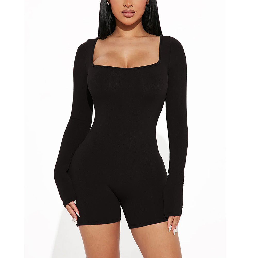 Long-sleeved, form-fitting and hip-lifting one-piece pants
