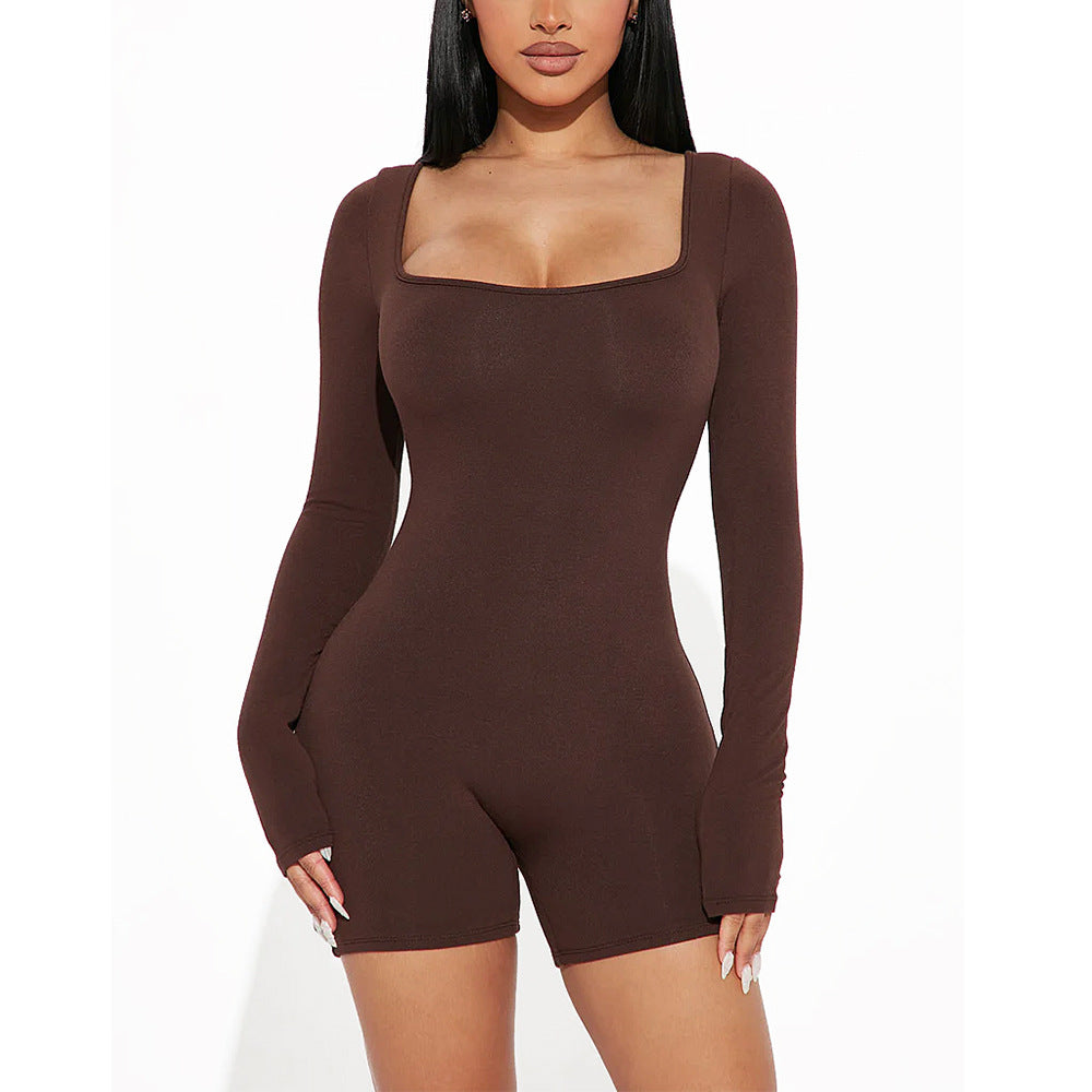 Long-sleeved, form-fitting and hip-lifting one-piece pants