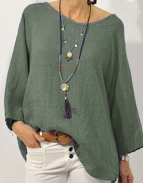 Long-sleeved loose-fitting blouse