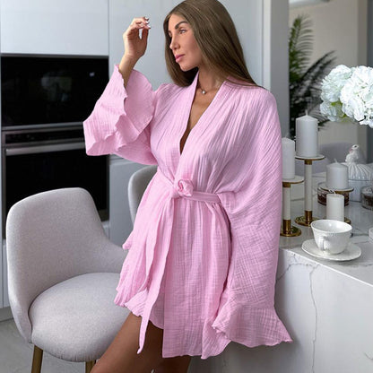 Long-sleeved pajamas with ruffled leaf-like edges