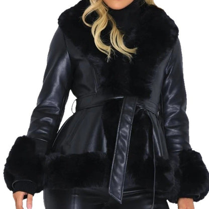 Long-sleeved parka with artificial fur collar