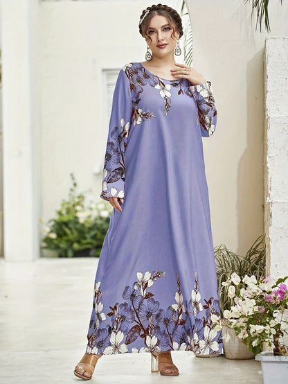 Long-sleeved printed one-piece long dress