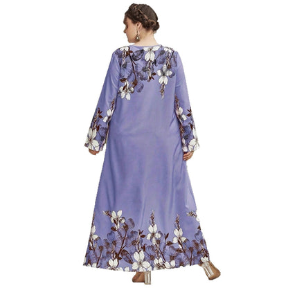 Long-sleeved printed one-piece long dress