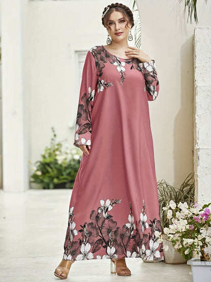 Long-sleeved printed one-piece long dress
