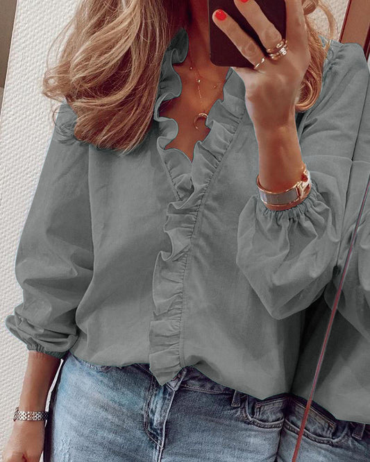 Long-sleeved ruffled women's shirt