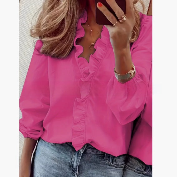 Long-sleeved ruffled women's shirt