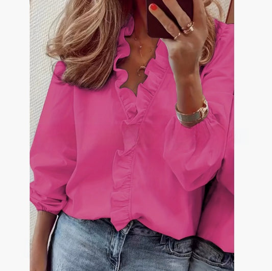 Long-sleeved ruffled women's shirt