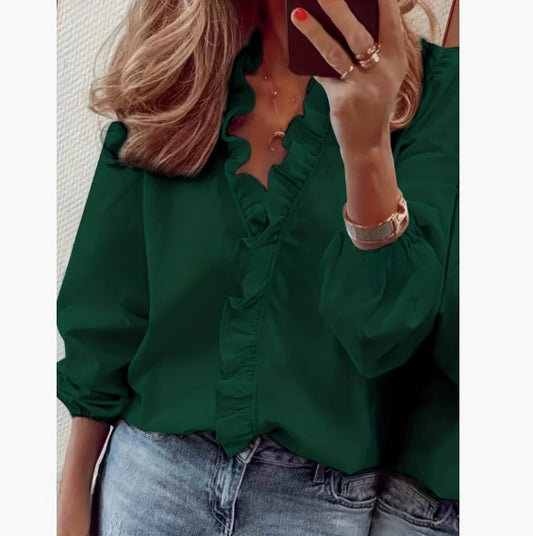 Long-sleeved ruffled women's shirt