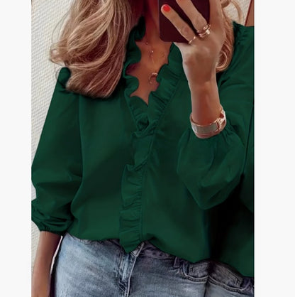 Long-sleeved ruffled women's shirt