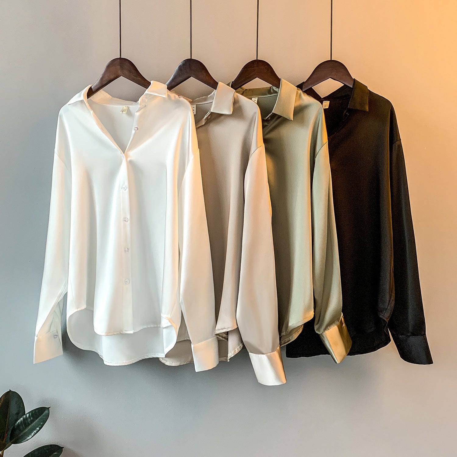 Long-sleeved satin blouse for women