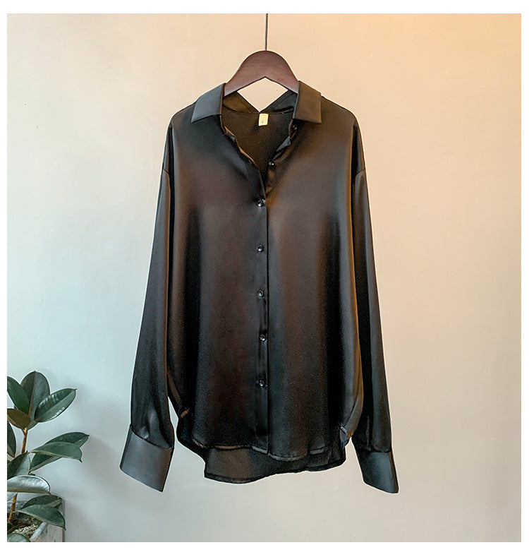 Long-sleeved satin blouse for women