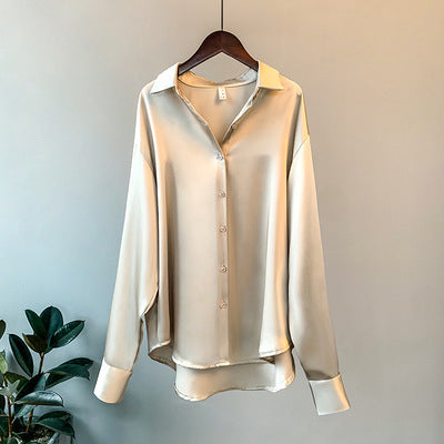Long-sleeved satin blouse for women