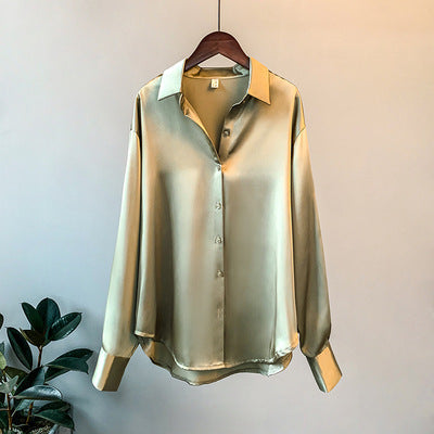 Long-sleeved satin blouse for women