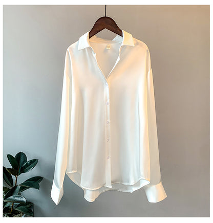 Long-sleeved satin blouse for women