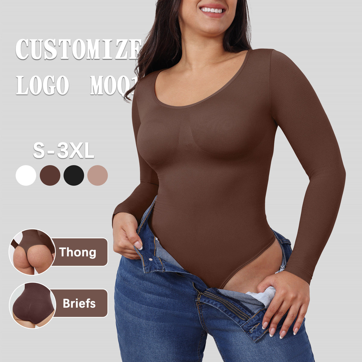 Long-sleeved seamless one-piece shaping garment