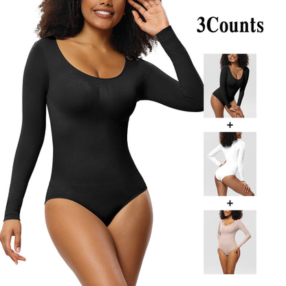 Long-sleeved seamless one-piece shaping garment
