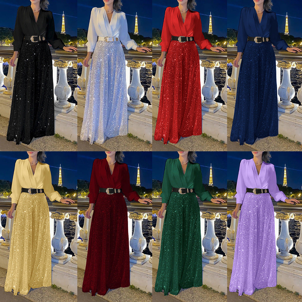 Long-sleeved shirt and wide-leg jumpsuit