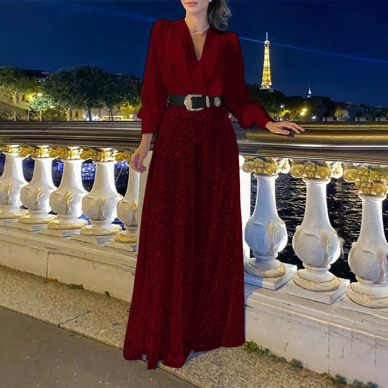 Long-sleeved shirt and wide-leg jumpsuit