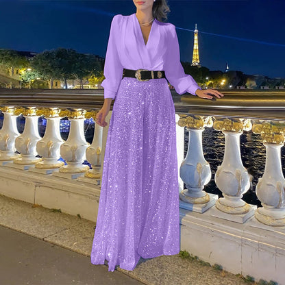 Long-sleeved shirt and wide-leg jumpsuit