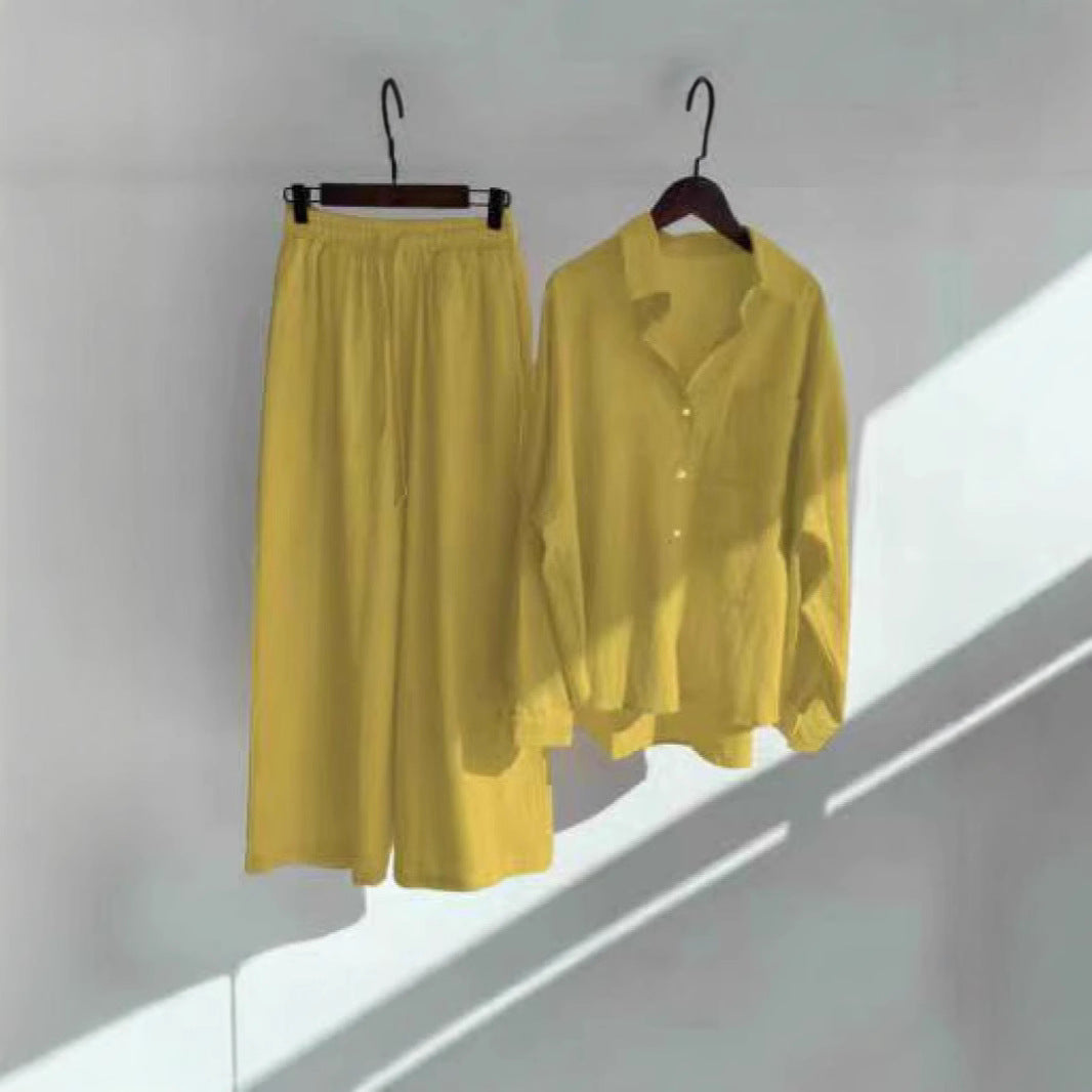 Long-sleeved shirt set for large-sized women's wear