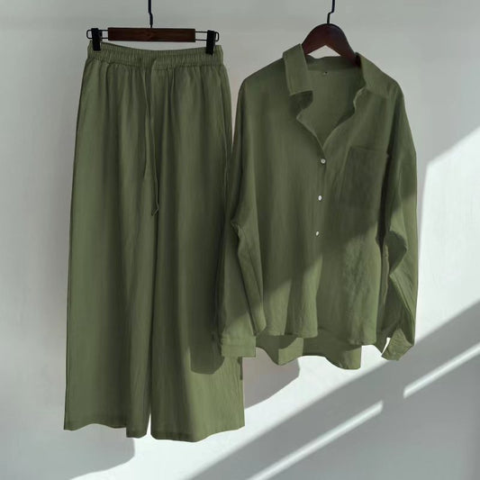 Long-sleeved shirt set for large-sized women's wear