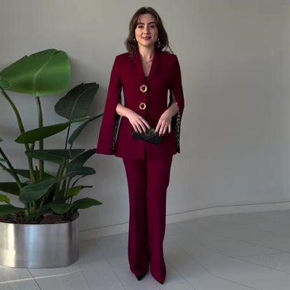 Long-sleeved slimming black two-piece suit