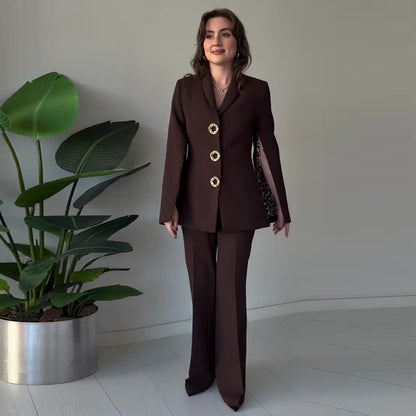 Long-sleeved slimming black two-piece suit