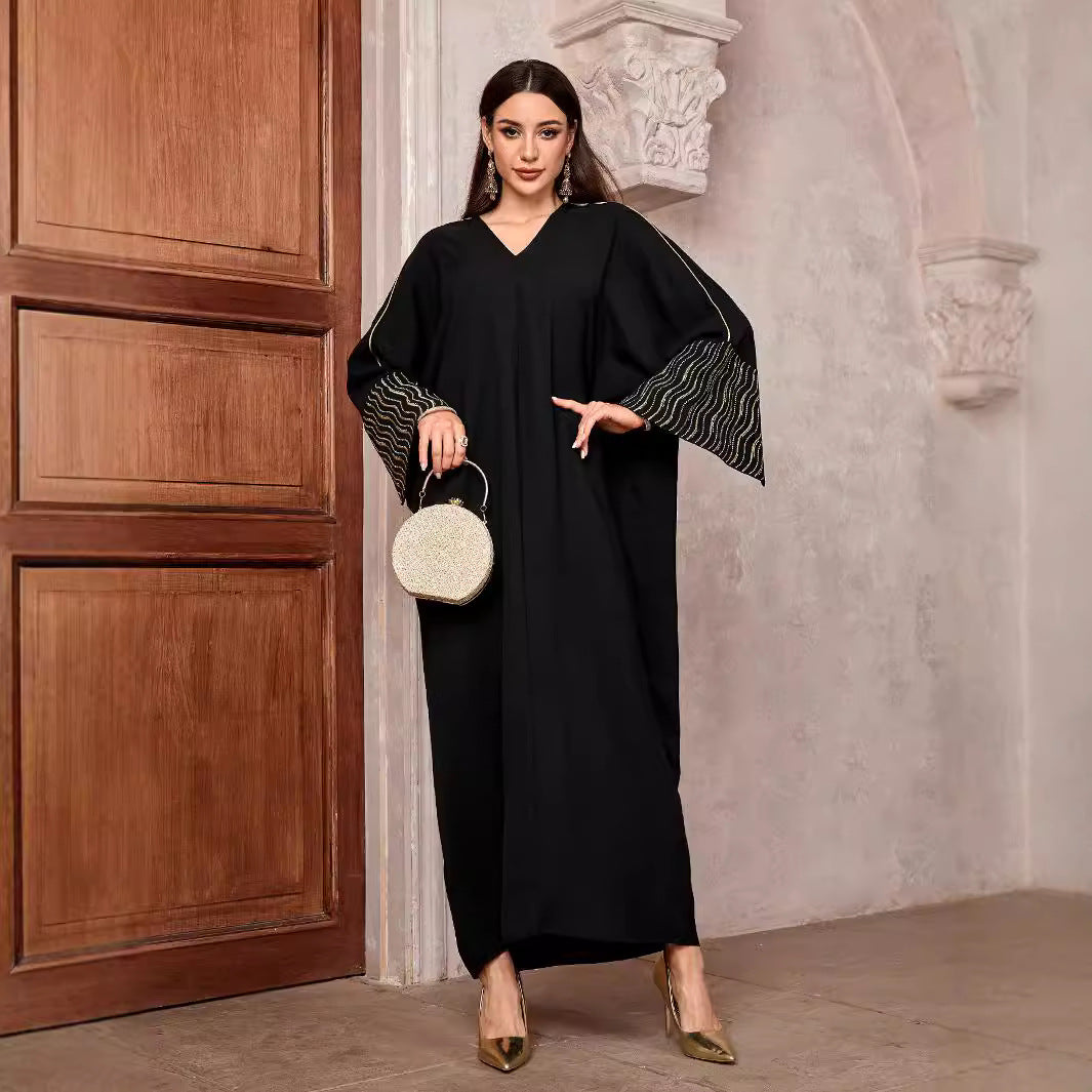 Long-sleeved, slit, long dress
