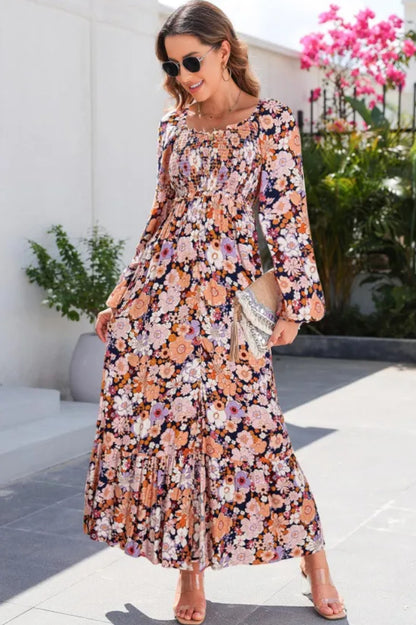 Long-sleeved square-necked dress