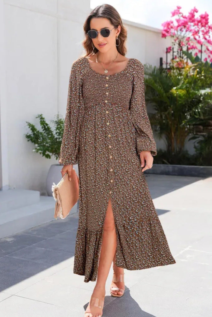 Long-sleeved square-necked dress