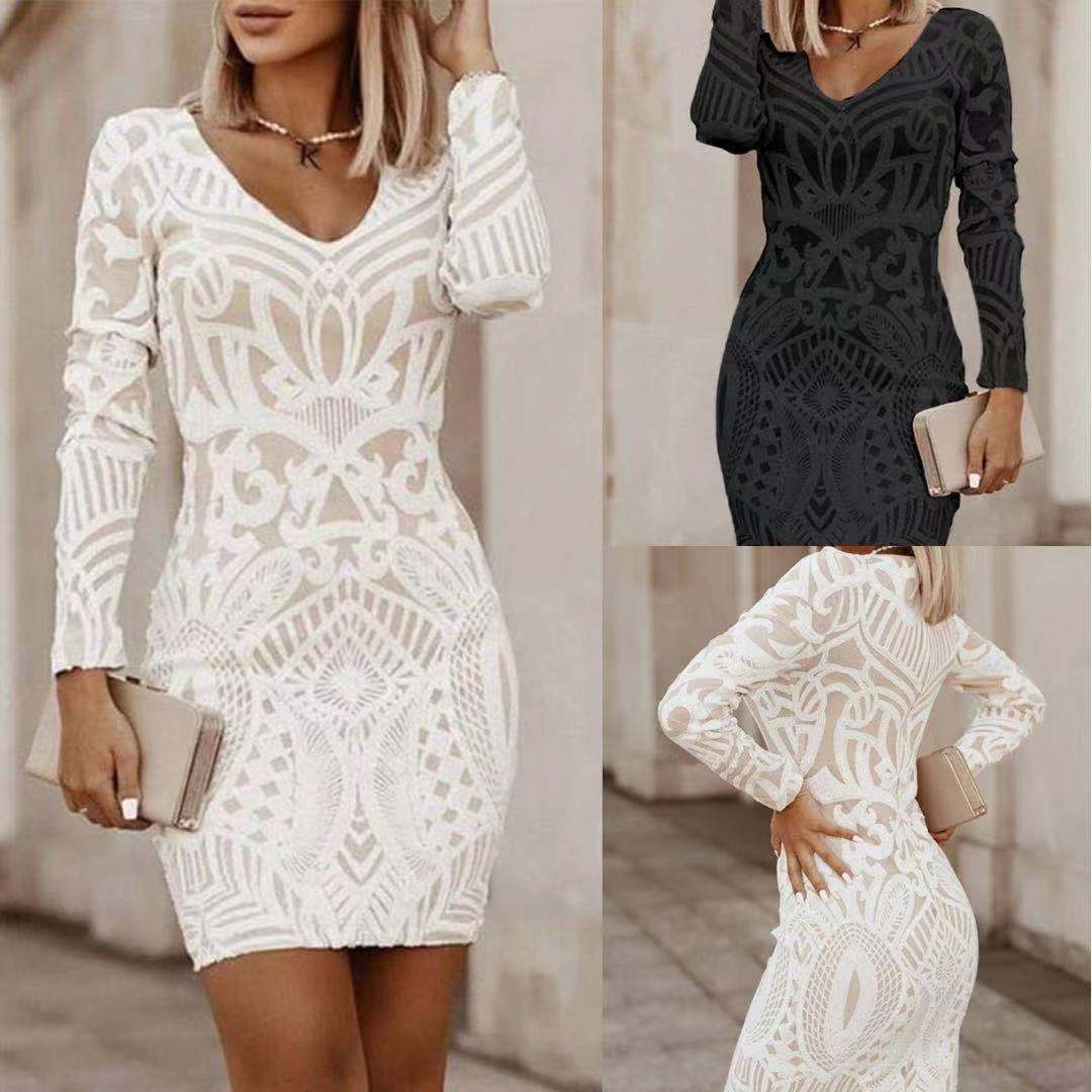 Long-sleeved v-neck dress