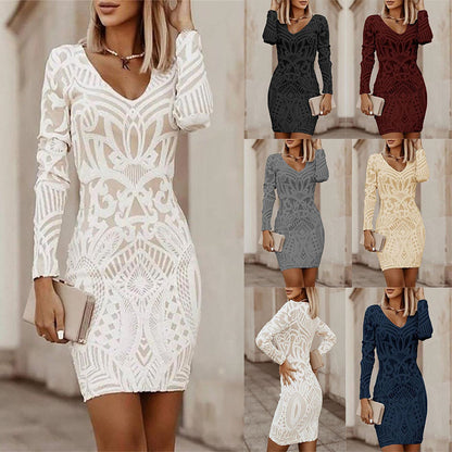 Long-sleeved v-neck dress